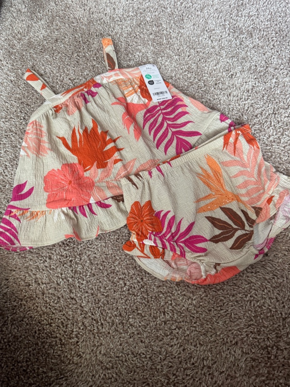 Carter's Beige Tank Top & Bloomers Set with Pink and Orange Floral Print